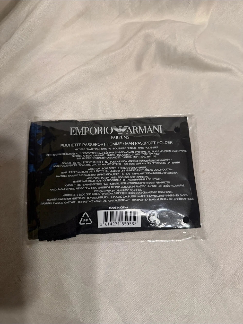 Emporio Armani Black Passport Holder with White Logo